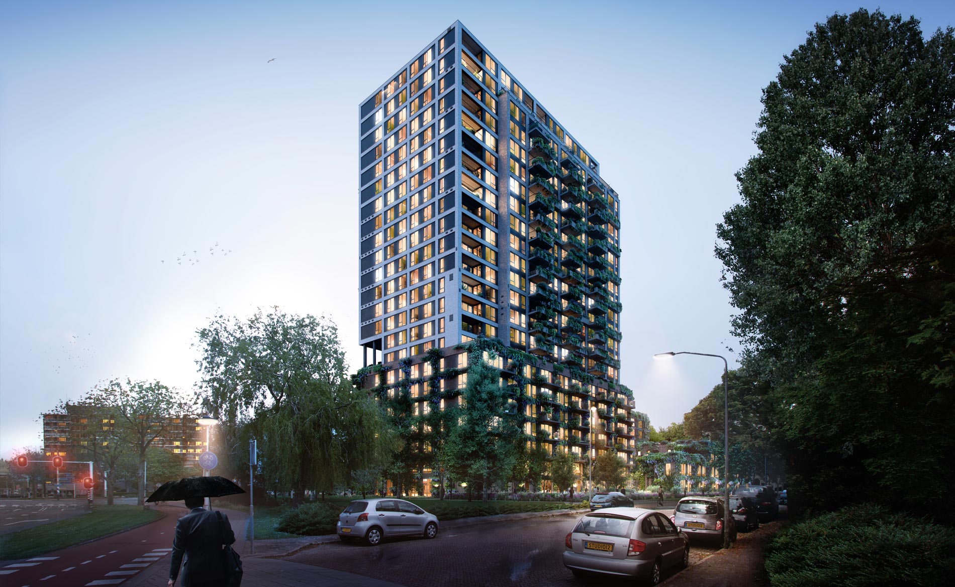 architect architectuur woongebouw appartementen De Premier Leiden Vijf Meilaan duurzaam natuurinclusief verticaal bos landschap woontoren architectenbureau participatie klimaatadaptief